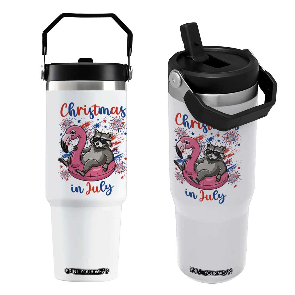 Funny Raccoon Christmas In July 4th of July Flip Straw Tumbler TS14 One Size: 30 oz White Print Your Wear