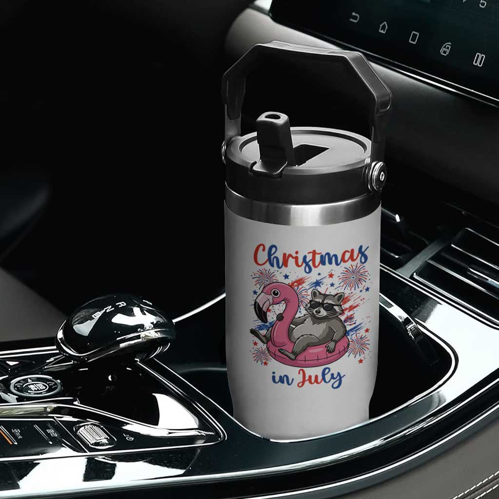 Funny Raccoon Christmas In July 4th of July Flip Straw Tumbler TS14 Print Your Wear