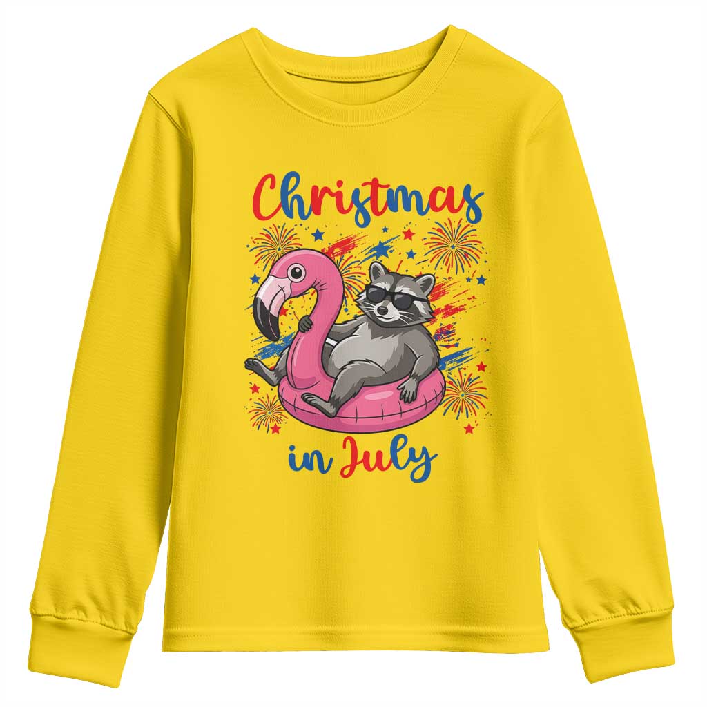 Funny Raccoon Christmas In July 4th of July Youth Sweatshirt