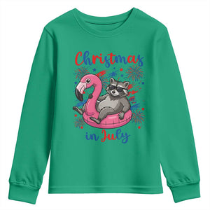 Funny Raccoon Christmas In July 4th of July Youth Sweatshirt