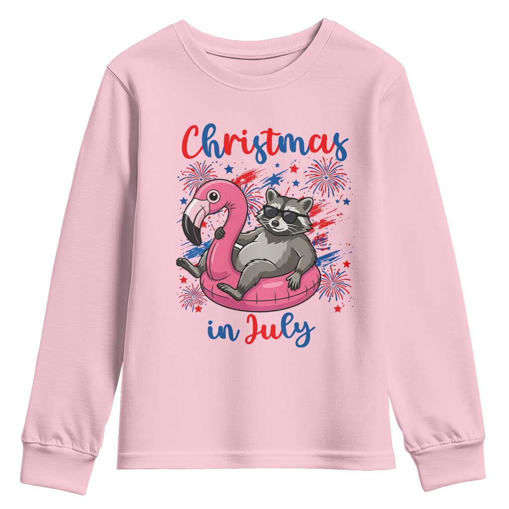 Funny Raccoon Christmas In July 4th of July Youth Sweatshirt