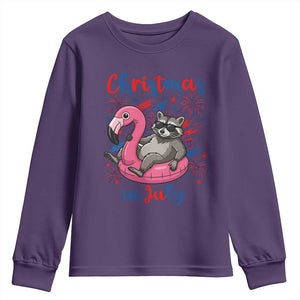 Funny Raccoon Christmas In July 4th of July Youth Sweatshirt