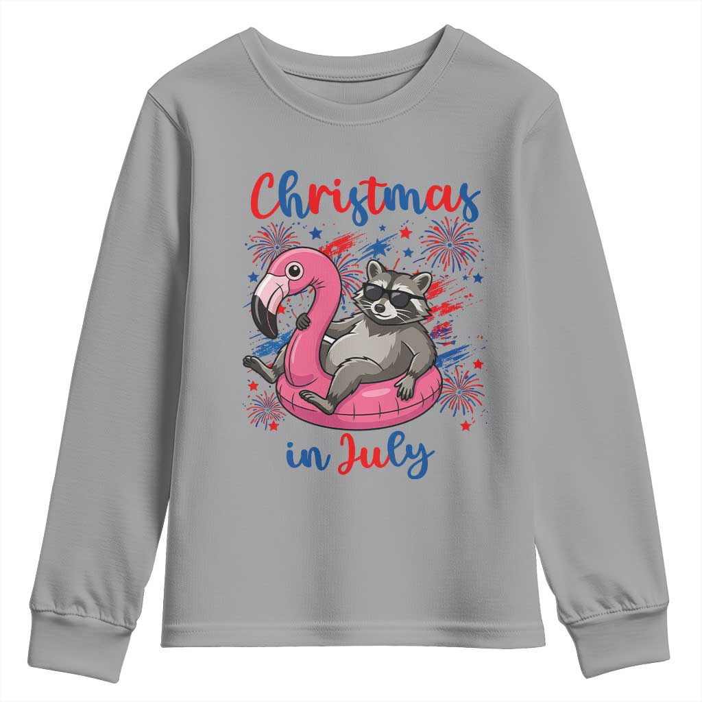 Funny Raccoon Christmas In July 4th of July Youth Sweatshirt