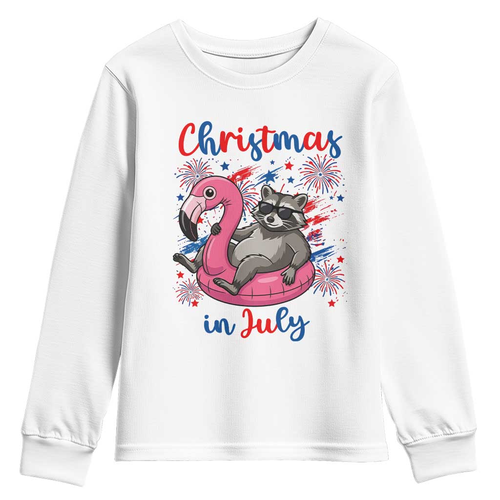 Funny Raccoon Christmas In July 4th of July Youth Sweatshirt TS14 White Print Your Wear