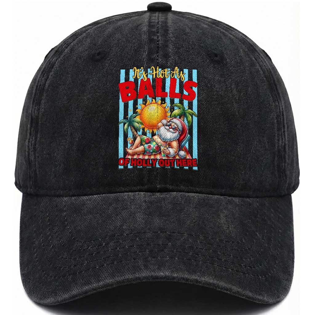 Hawaiian Christmas In July Washed Cotton Baseball Cap It's Hot as Balls of Holly Out Here