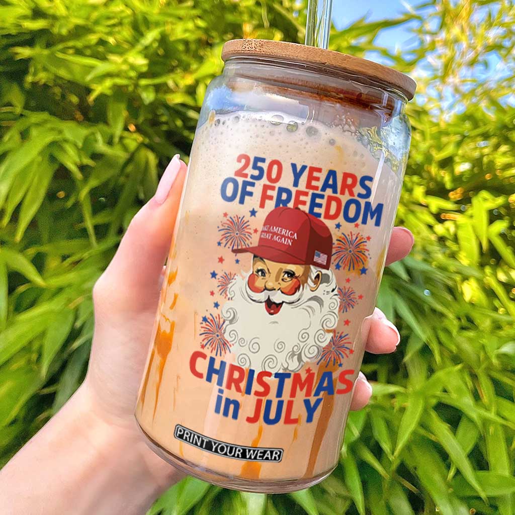 250 Years Of Freedom Glass Can Funny Santa Christmas in July