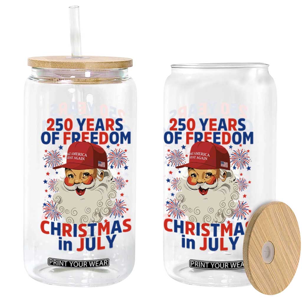 250 Years Of Freedom Glass Can Funny Santa Christmas in July