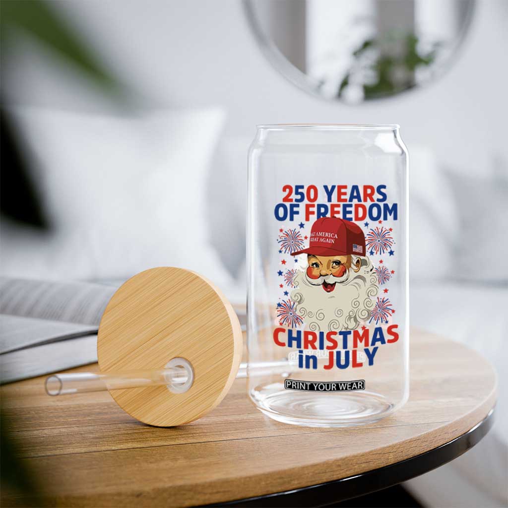 250 Years Of Freedom Glass Can Funny Santa Christmas in July