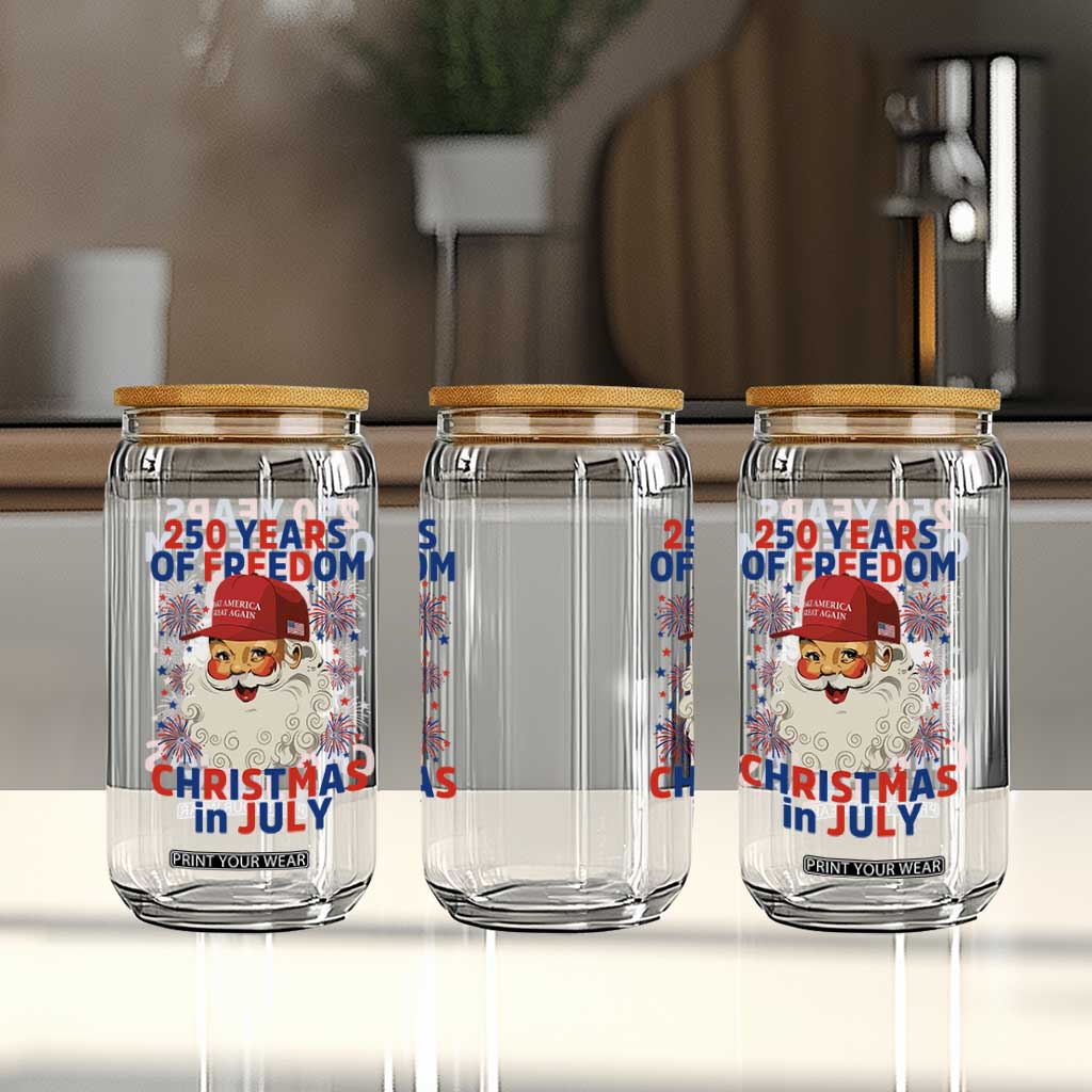 250 Years Of Freedom Glass Can Funny Santa Christmas in July
