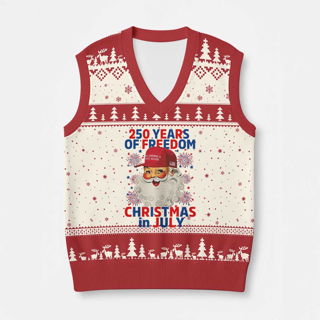 250 Years Of Freedom V-Neck Knit Sweater Vest Funny Santa Christmas in July TS14 Beige Red Print Your Wear