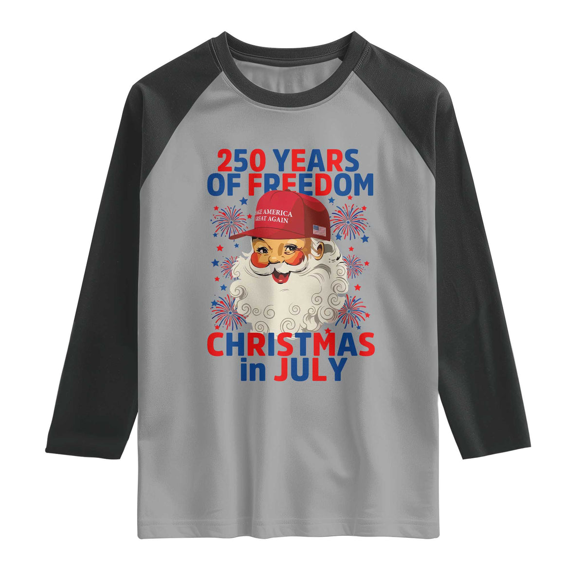 250 Years Of Freedom Raglan Shirt Funny Santa Christmas in July