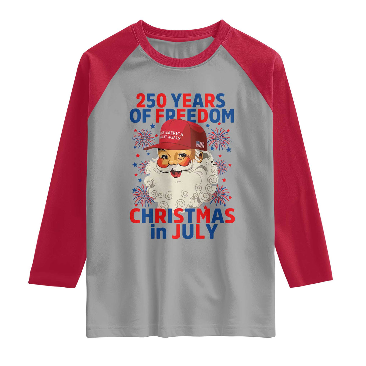 250 Years Of Freedom Raglan Shirt Funny Santa Christmas in July