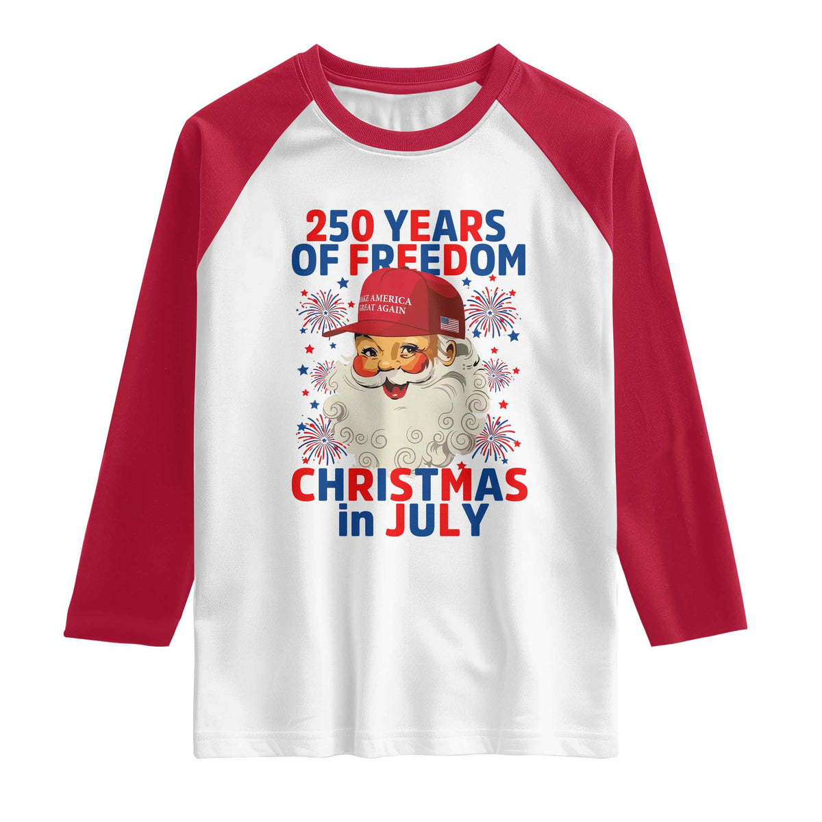 250 Years Of Freedom Raglan Shirt Funny Santa Christmas in July
