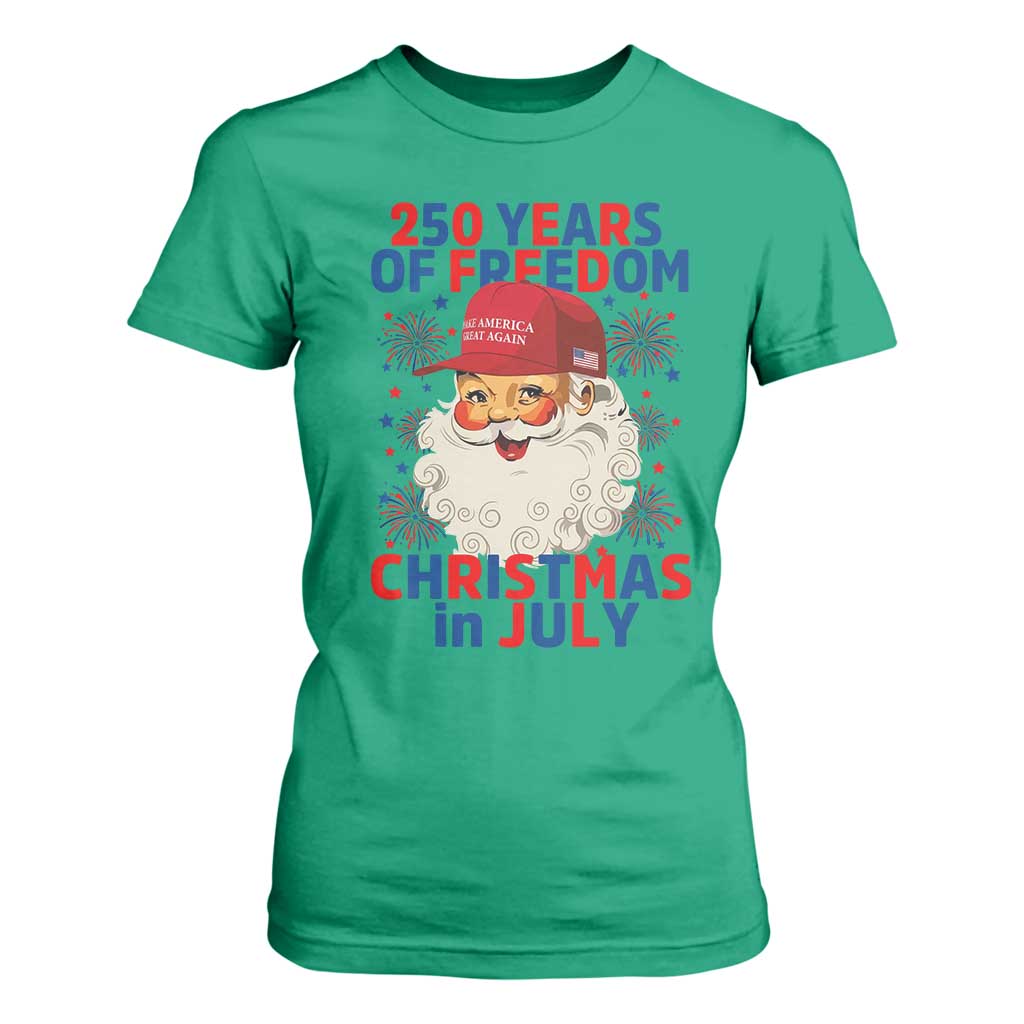 250 Years Of Freedom T Shirt For Women Funny Santa Christmas in July