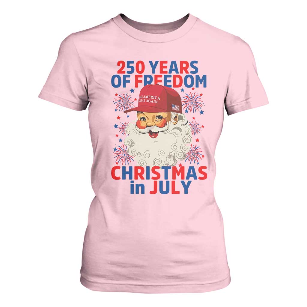 250 Years Of Freedom T Shirt For Women Funny Santa Christmas in July