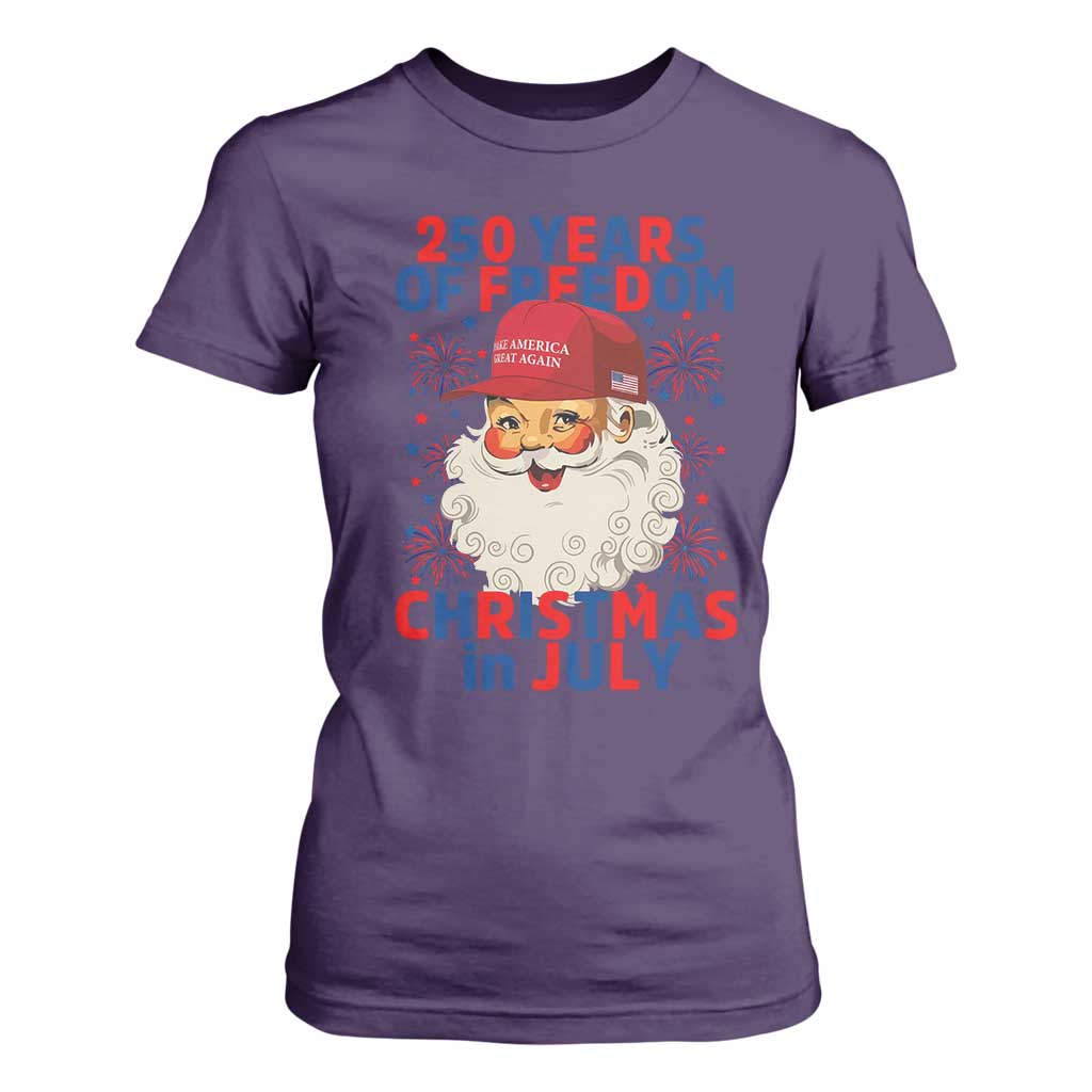 250 Years Of Freedom T Shirt For Women Funny Santa Christmas in July