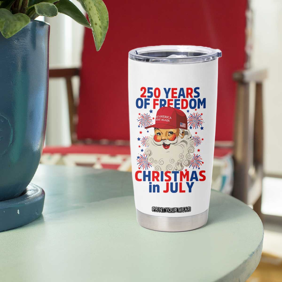 250 Years Of Freedom Tumbler Cup Funny Santa Christmas in July