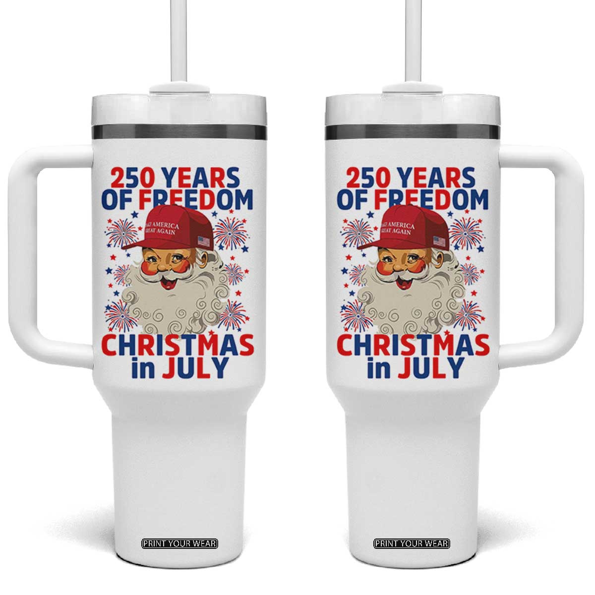 250 Years Of Freedom Tumbler With Handle Funny Santa Christmas in July