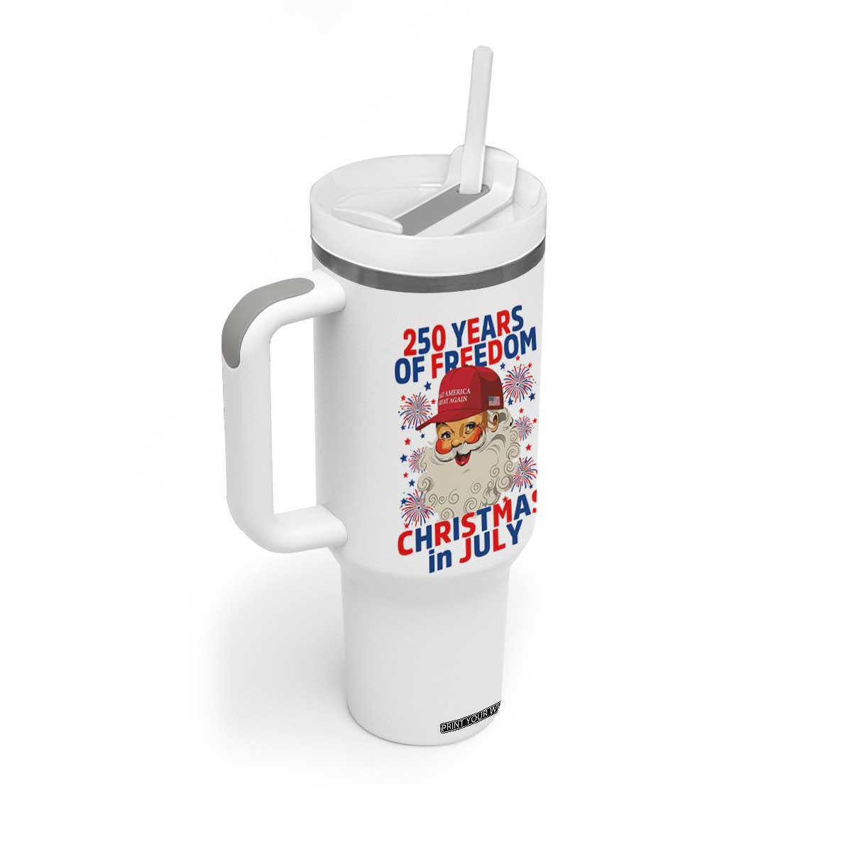 250 Years Of Freedom Tumbler With Handle Funny Santa Christmas in July
