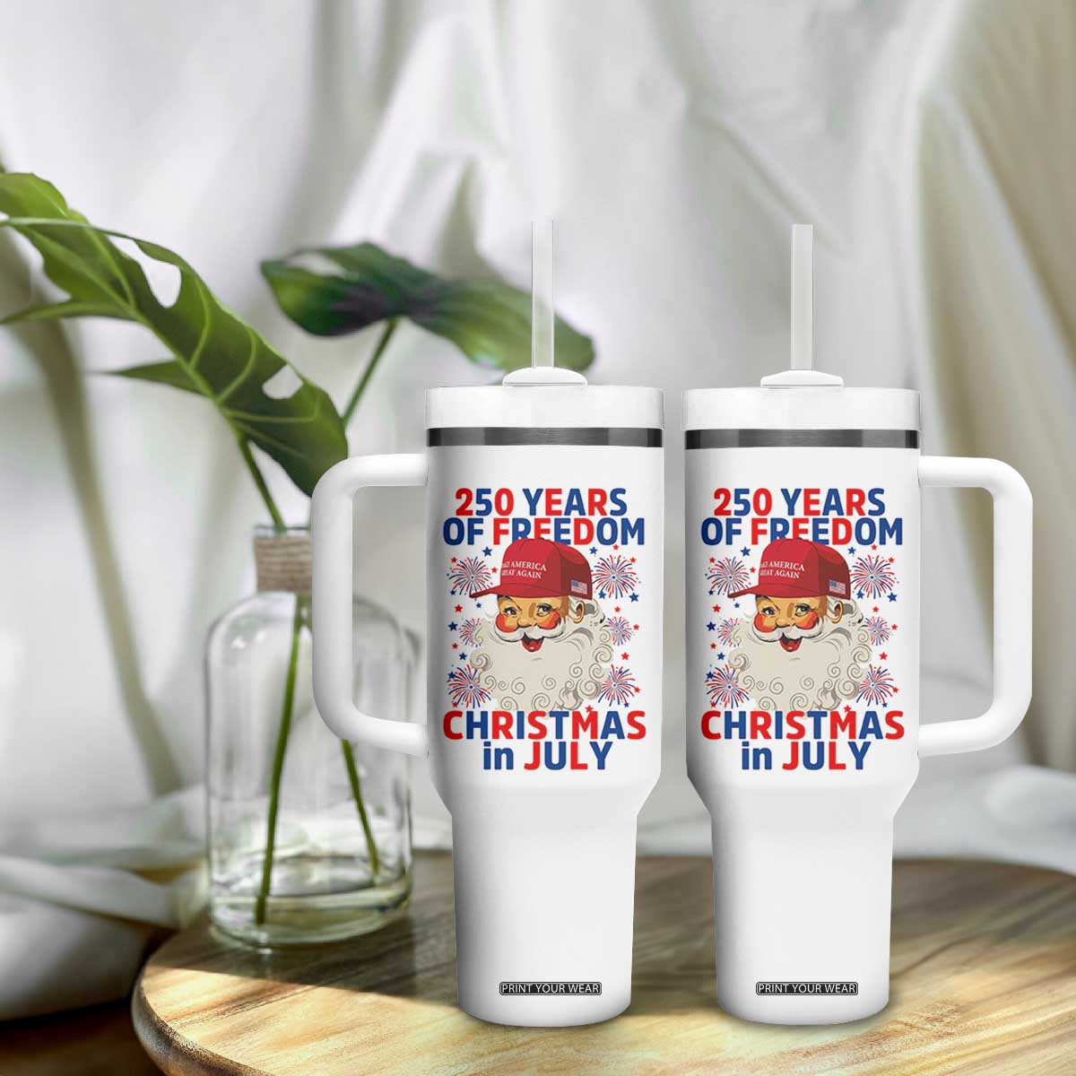 250 Years Of Freedom Tumbler With Handle Funny Santa Christmas in July