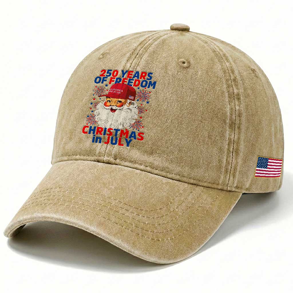 250 Years Of Freedom Washed Cotton Baseball Cap Funny Santa Christmas in July