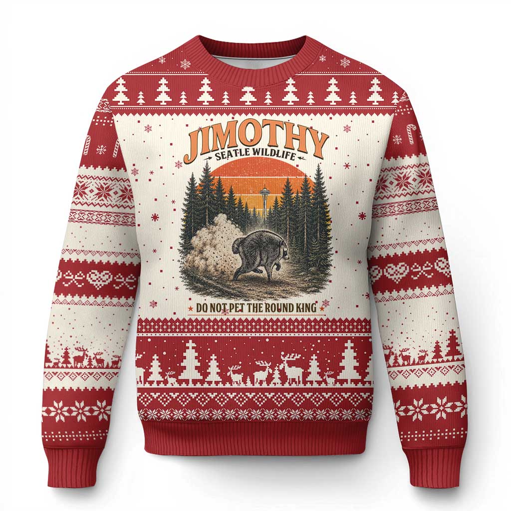Jimothy Raccoon Seattle Meme Ugly Christmas Sweater Viral Trash Panda Do Not Pet The Round King TS14 Beige Red Print Your Wear