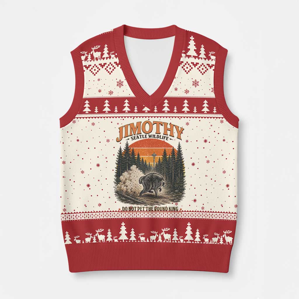 Jimothy Raccoon Seattle Meme V-Neck Knit Sweater Vest Viral Trash Panda Do Not Pet The Round King TS14 Beige Red Print Your Wear