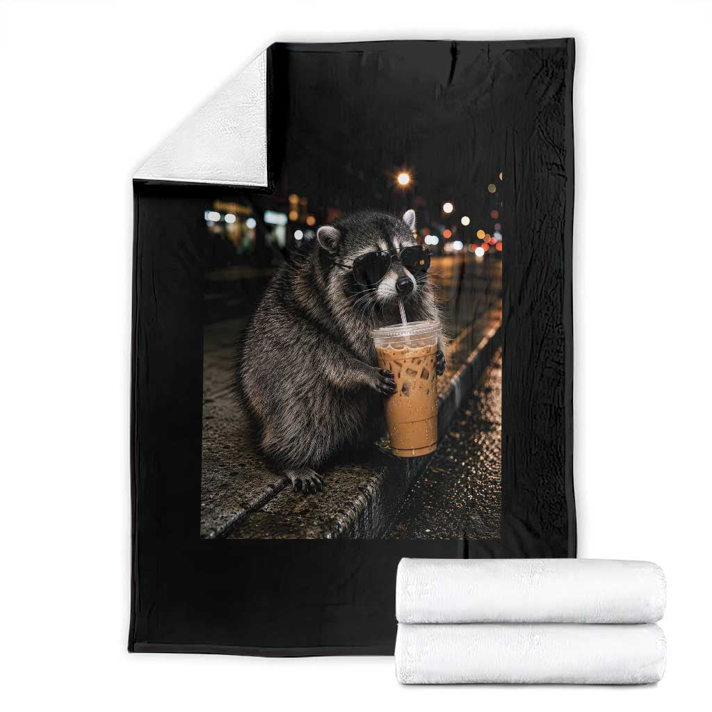 Jimothy Raccoon Seattle Drinking Iced Coffee Meme Throw Blanket Viral Trash Panda Seattle Animal Meme TS14 Black Print Your Wear