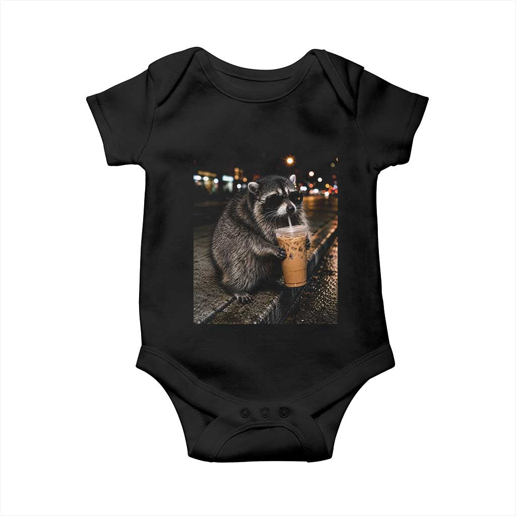 Jimothy Raccoon Seattle Drinking Iced Coffee Meme Baby Onesie Viral Trash Panda Seattle Animal Meme TS14 Black Print Your Wear