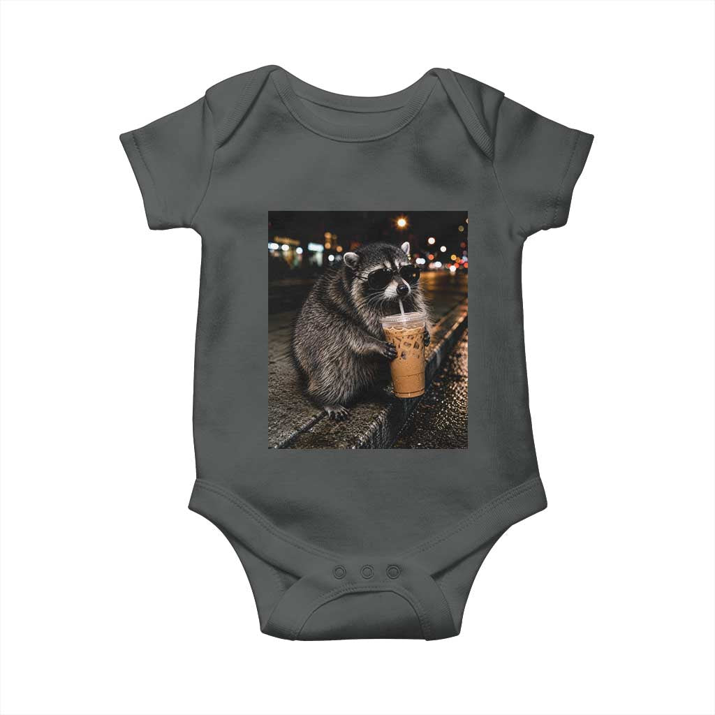 Jimothy Raccoon Seattle Drinking Iced Coffee Meme Baby Onesie Viral Trash Panda Seattle Animal Meme