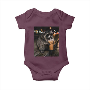 Jimothy Raccoon Seattle Drinking Iced Coffee Meme Baby Onesie Viral Trash Panda Seattle Animal Meme