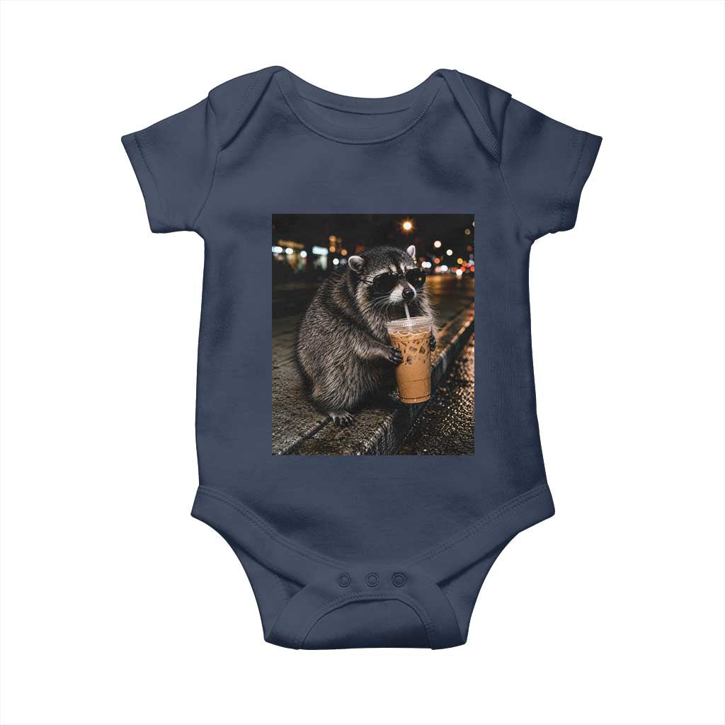 Jimothy Raccoon Seattle Drinking Iced Coffee Meme Baby Onesie Viral Trash Panda Seattle Animal Meme