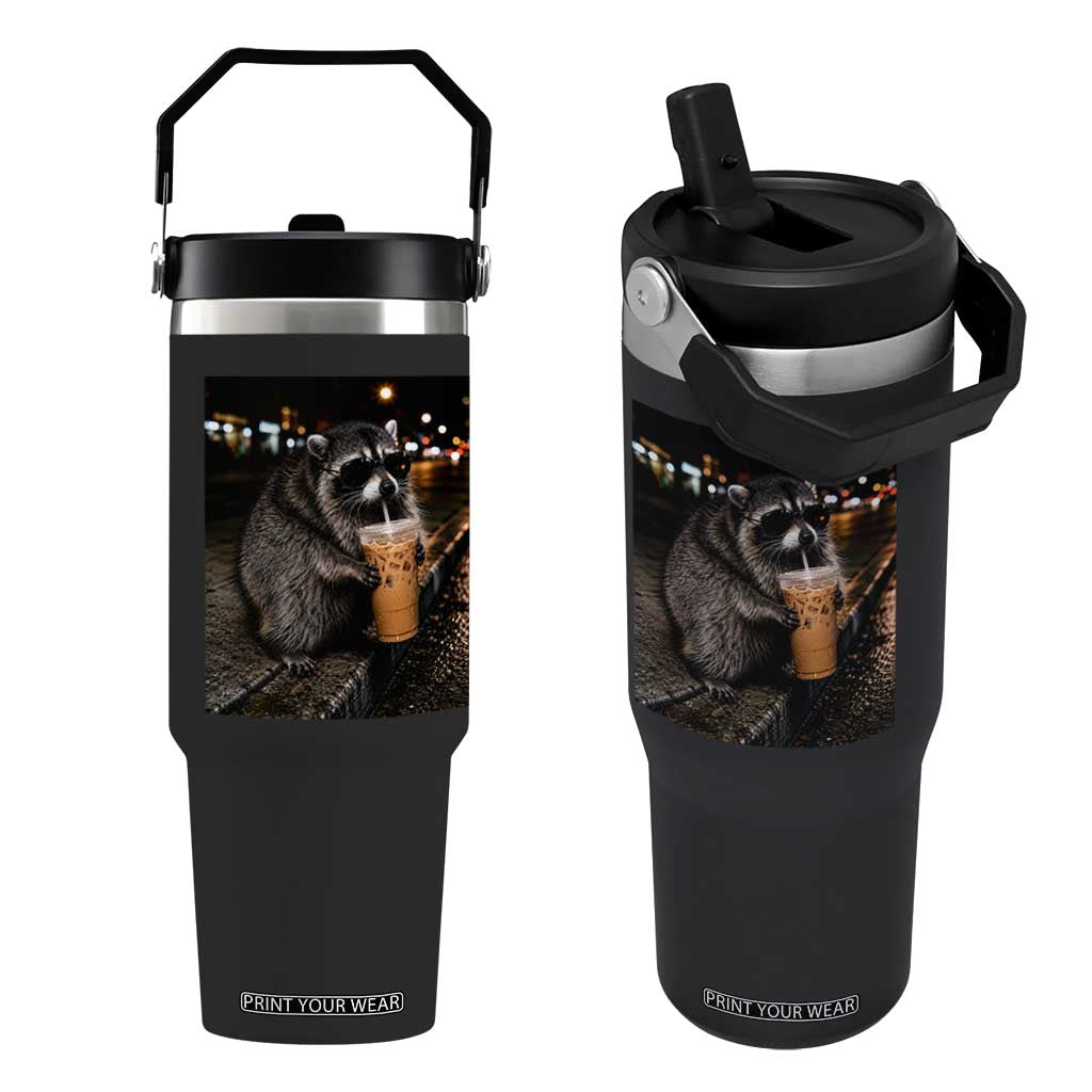 Jimothy Raccoon Seattle Drinking Iced Coffee Meme Flip Straw Tumbler Viral Trash Panda Seattle Animal Meme TS14 One Size: 30 oz Black Print Your Wear