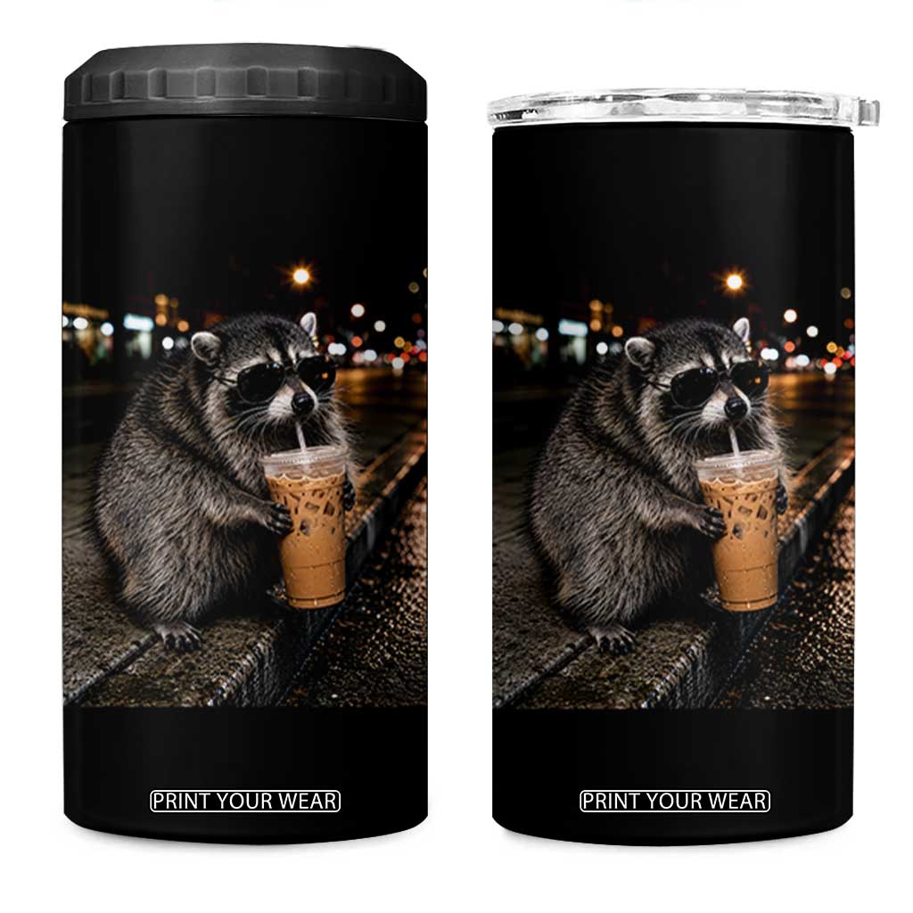 Jimothy Raccoon Seattle Drinking Iced Coffee Meme 4 in 1 Can Cooler Tumbler Viral Trash Panda Seattle Animal Meme
