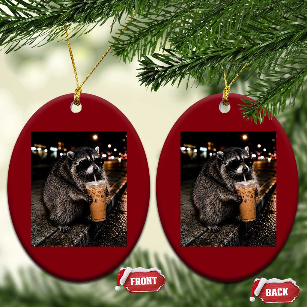 Jimothy Raccoon Seattle Drinking Iced Coffee Meme Ceramic Ornament Viral Trash Panda Seattle Animal Meme