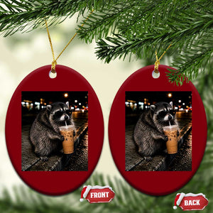 Jimothy Raccoon Seattle Drinking Iced Coffee Meme Ceramic Ornament Viral Trash Panda Seattle Animal Meme