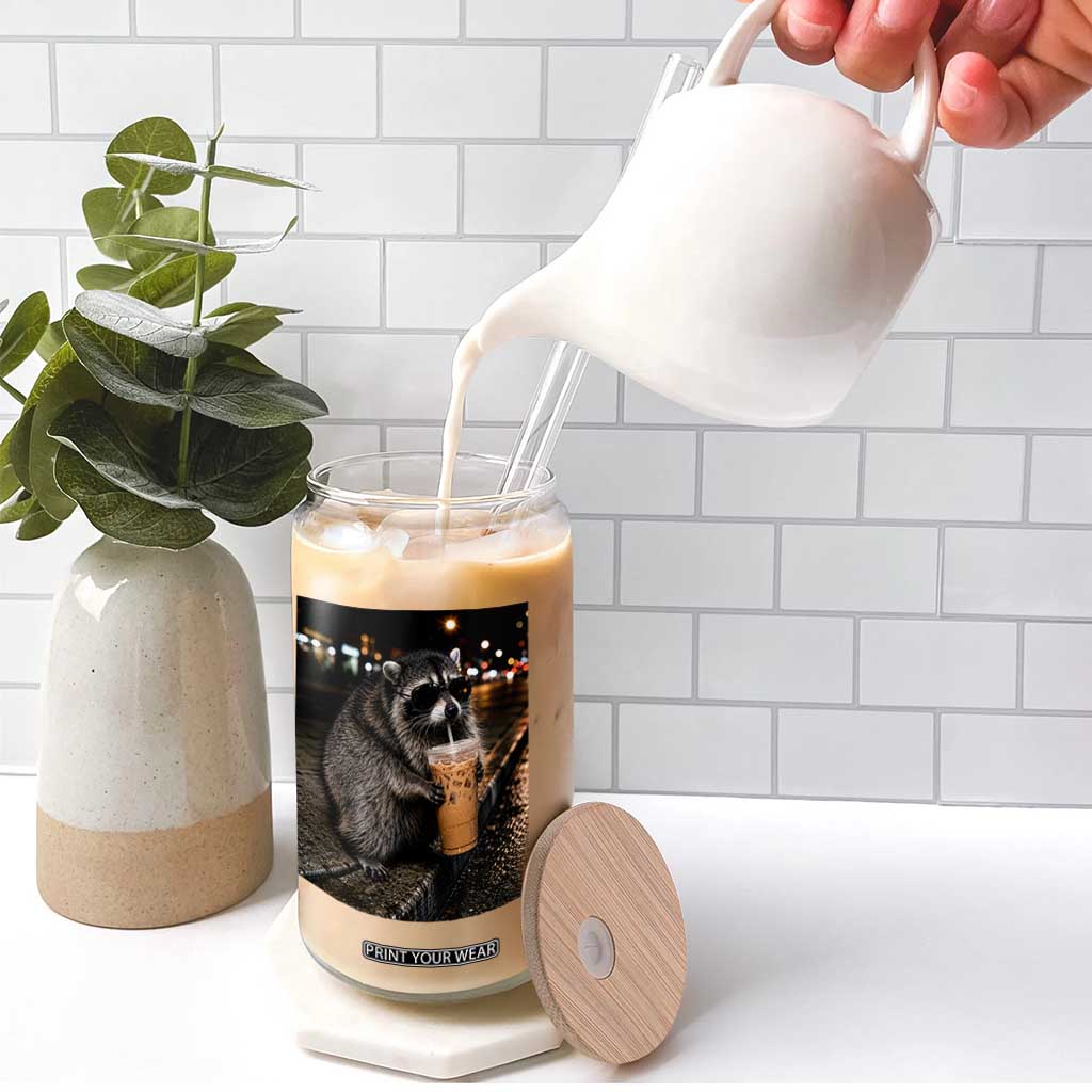 Jimothy Raccoon Seattle Drinking Iced Coffee Meme Glass Can Viral Trash Panda Seattle Animal Meme
