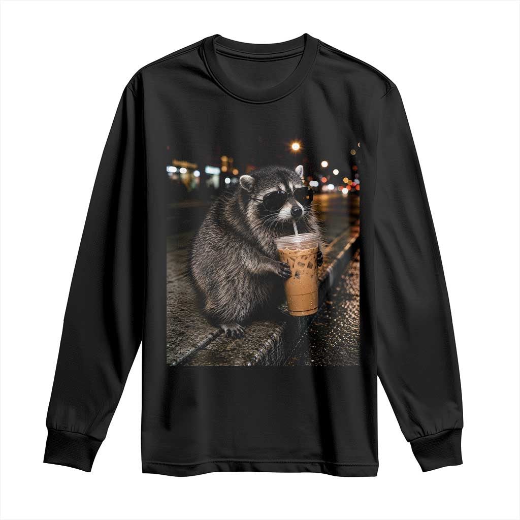 Jimothy Raccoon Seattle Drinking Iced Coffee Meme Long Sleeve Shirt Viral Trash Panda Seattle Animal Meme TS14 Black Print Your Wear