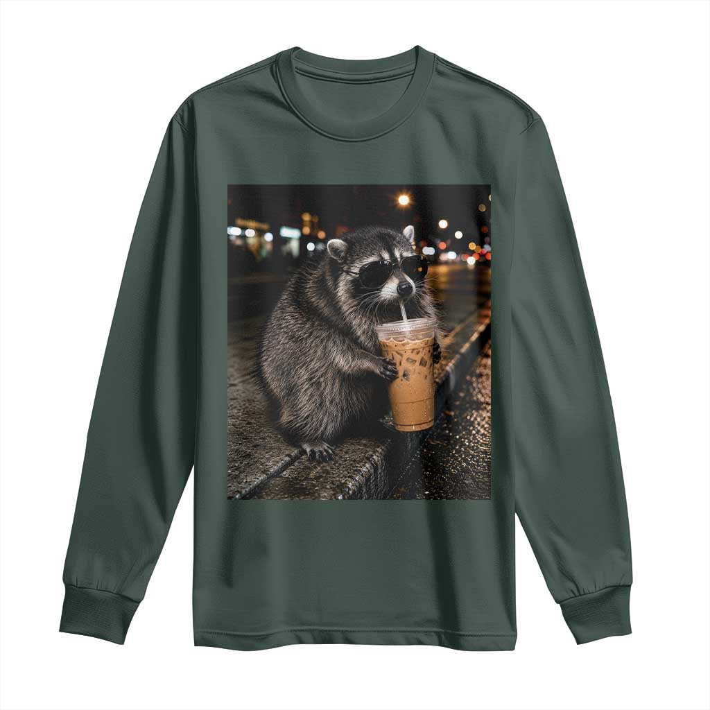 Jimothy Raccoon Seattle Drinking Iced Coffee Meme Long Sleeve Shirt Viral Trash Panda Seattle Animal Meme