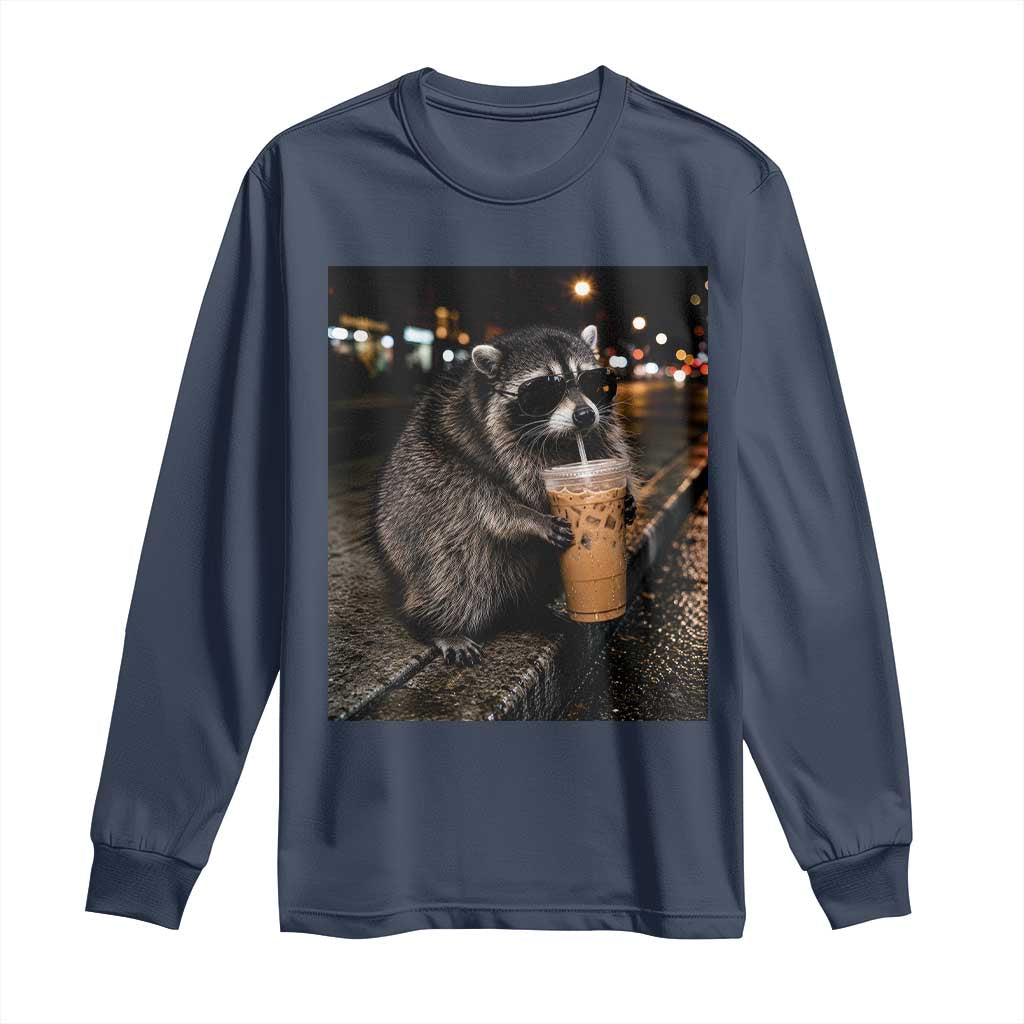 Jimothy Raccoon Seattle Drinking Iced Coffee Meme Long Sleeve Shirt Viral Trash Panda Seattle Animal Meme