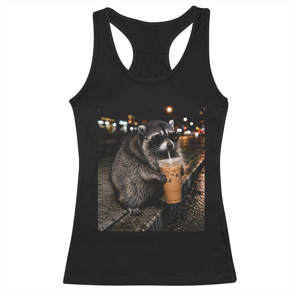 Jimothy Raccoon Seattle Drinking Iced Coffee Meme Racerback Tank Top Viral Trash Panda Seattle Animal Meme TS14 Black Print Your Wear