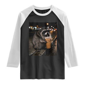Jimothy Raccoon Seattle Drinking Iced Coffee Meme Raglan Shirt Viral Trash Panda Seattle Animal Meme