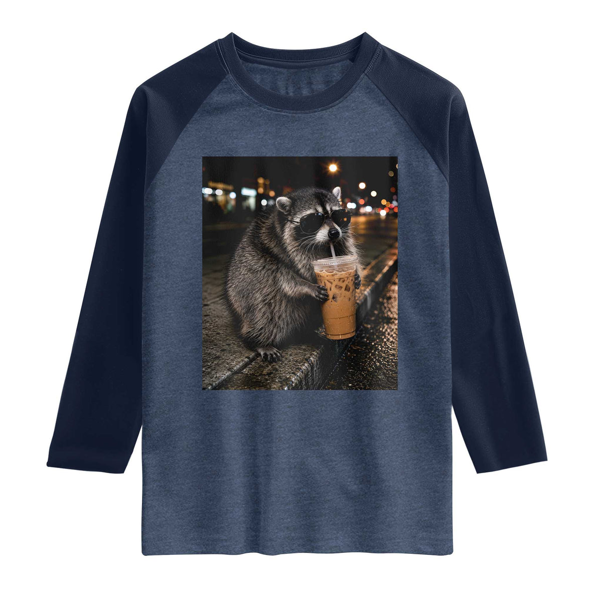Jimothy Raccoon Seattle Drinking Iced Coffee Meme Raglan Shirt Viral Trash Panda Seattle Animal Meme