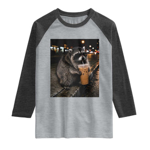 Jimothy Raccoon Seattle Drinking Iced Coffee Meme Raglan Shirt Viral Trash Panda Seattle Animal Meme