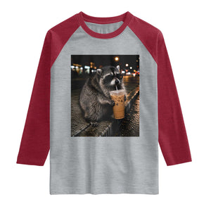 Jimothy Raccoon Seattle Drinking Iced Coffee Meme Raglan Shirt Viral Trash Panda Seattle Animal Meme