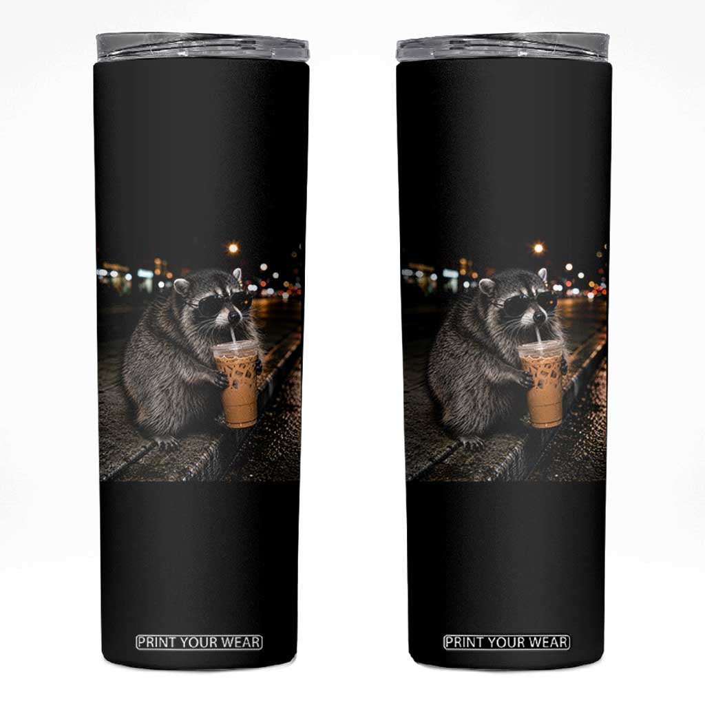 Jimothy Raccoon Seattle Drinking Iced Coffee Meme Skinny Tumbler Viral Trash Panda Seattle Animal Meme TS14 Black Print Your Wear