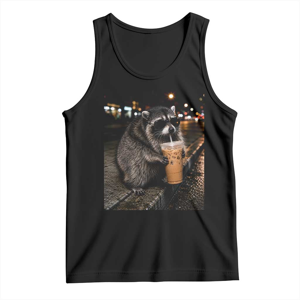 Jimothy Raccoon Seattle Drinking Iced Coffee Meme Tank Top Viral Trash Panda Seattle Animal Meme TS14 Black Print Your Wear