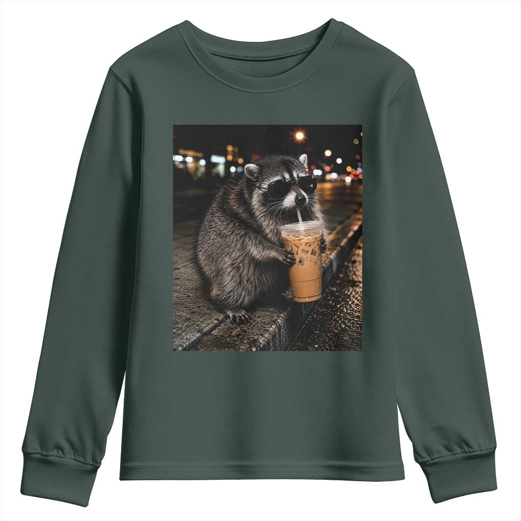 Jimothy Raccoon Seattle Drinking Iced Coffee Meme Youth Sweatshirt Viral Trash Panda Seattle Animal Meme