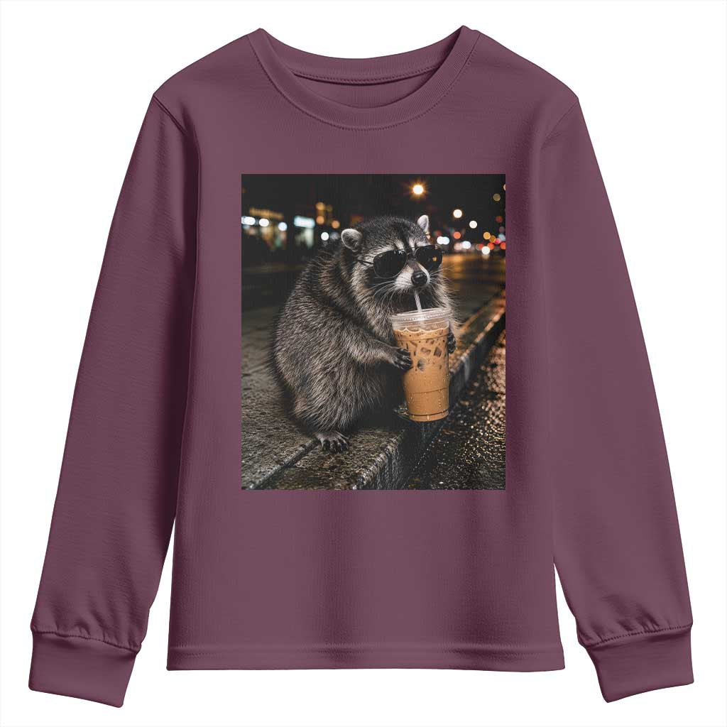 Jimothy Raccoon Seattle Drinking Iced Coffee Meme Youth Sweatshirt Viral Trash Panda Seattle Animal Meme