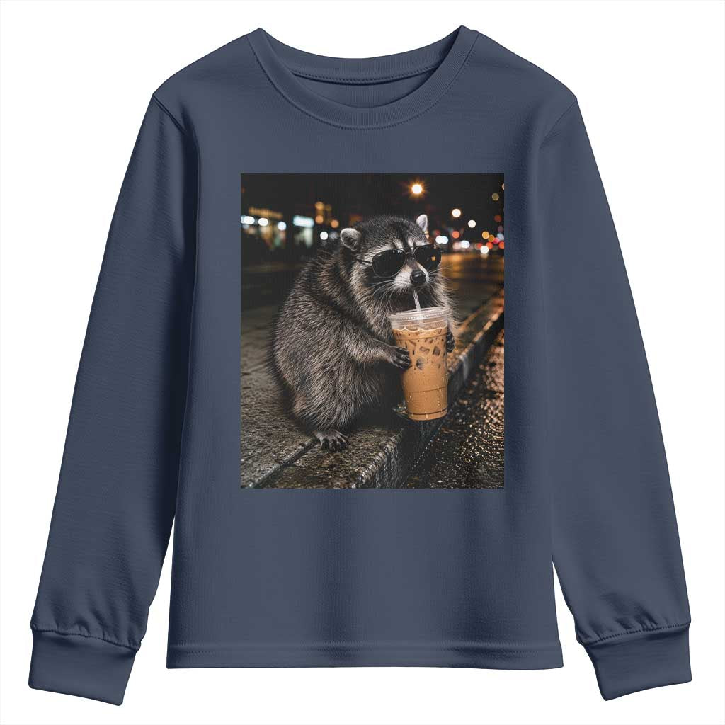 Jimothy Raccoon Seattle Drinking Iced Coffee Meme Youth Sweatshirt Viral Trash Panda Seattle Animal Meme